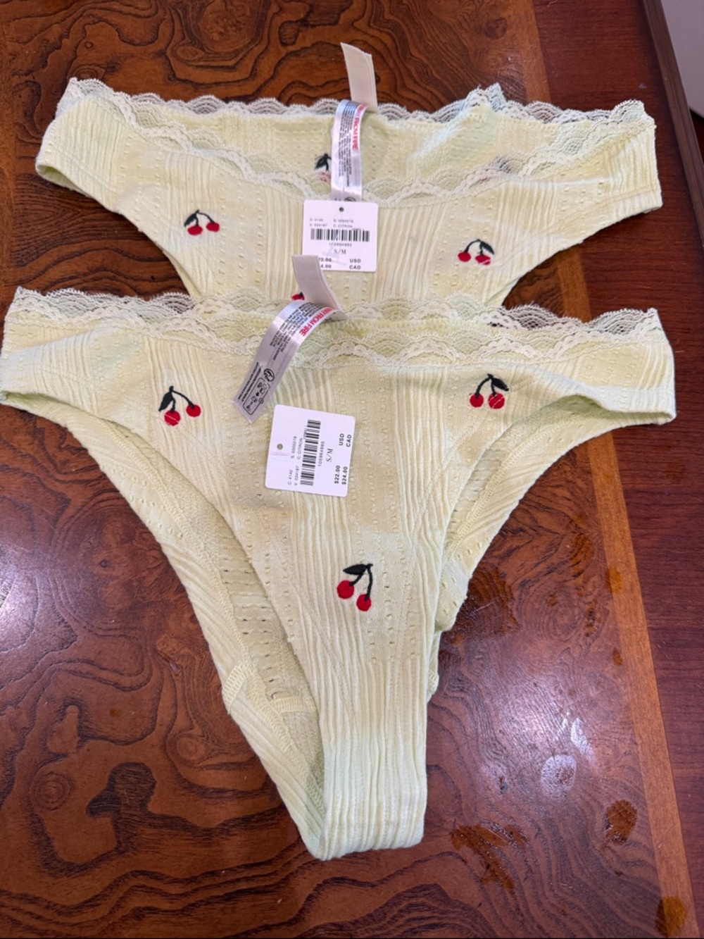 Anthropologie (2) Citron Lace-Trim Cherry Embroidered